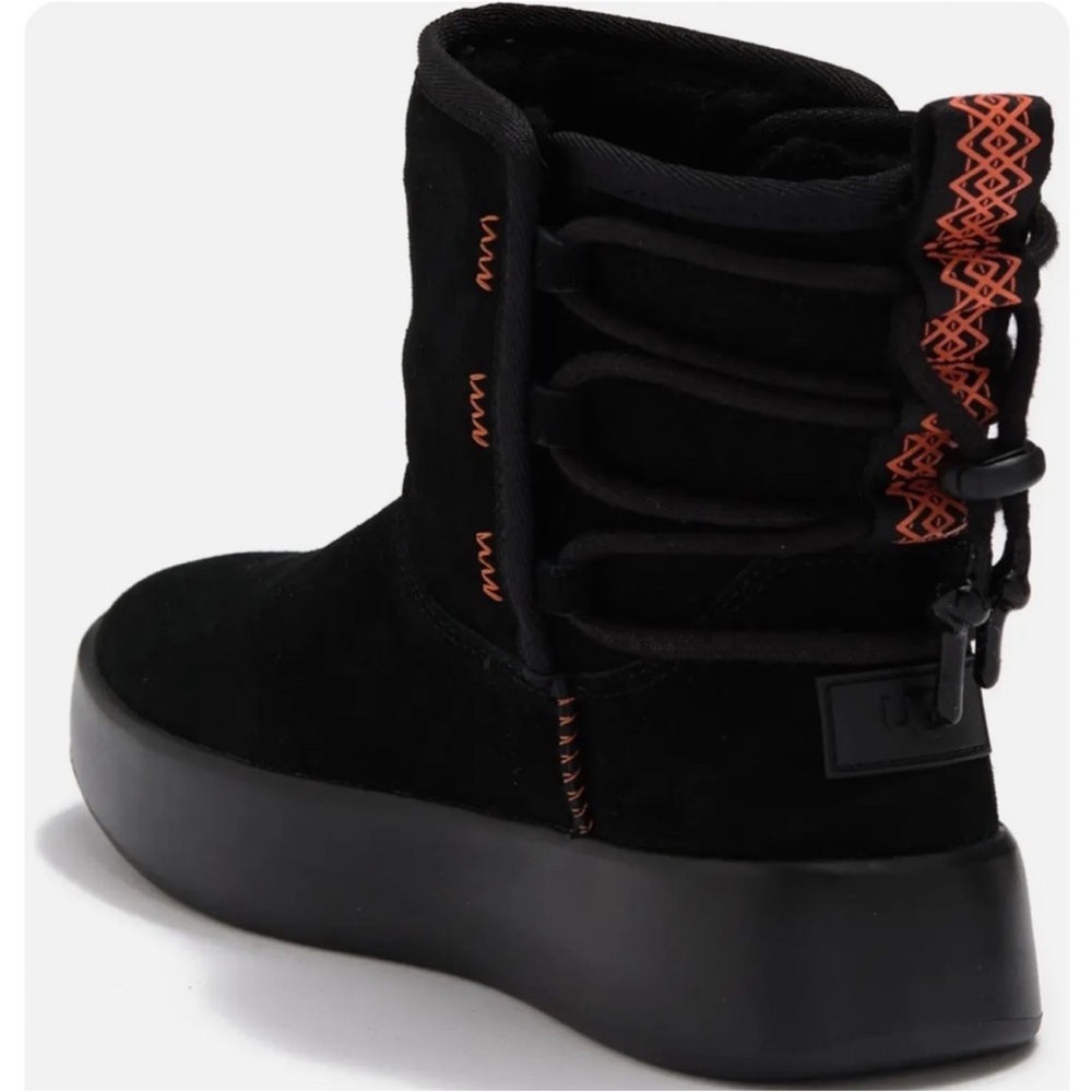UGG Classic Boomer Black Winter Ankle Boots with Orange Accents - Picture 2 of 10